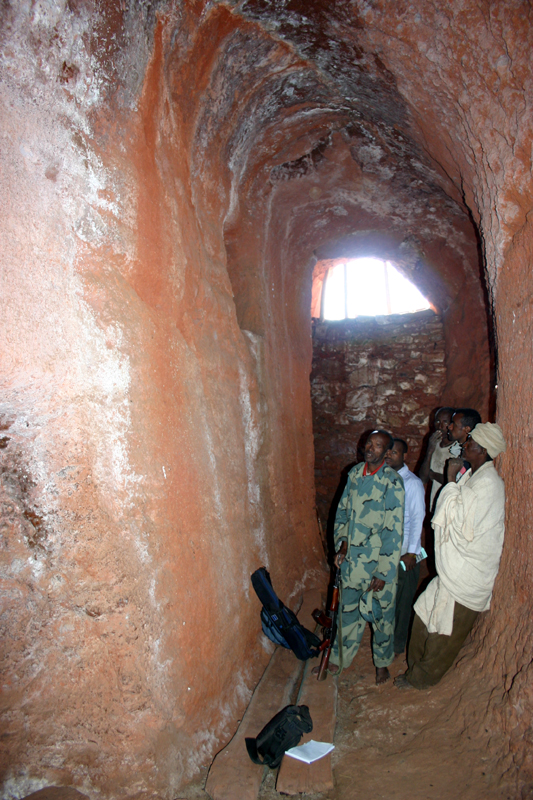 west ambulatory passageway showing water staining